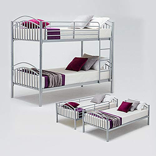 Panana Metal Single Bunk Bed Twin Sleeper Frame 3FT with Ladder Bedroom Steel Bedstead for Kids Teenagers Adult,Can split into 2pcs 3FT Beds (Silver)