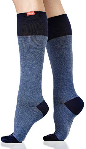 VIM & VIGR Cotton Graduated Compression Socks, Navy Heathered Collection, Large/X-Large Wide Calf