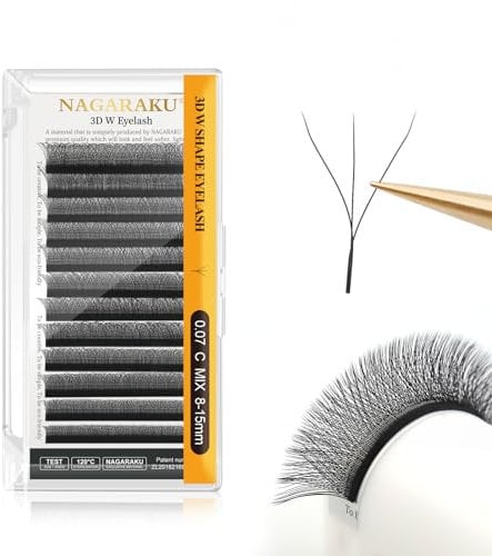 NAGARAKU 3D W Pestañas W Ramo Prefabricado Extensión de Pestañas Hecho a mano WW Profesional Pestañas Postizas Naturales Ahorra Tiempo Volumen Rusas Clover Eyelash Cluster Negro(0.07mm C 8-15mm)