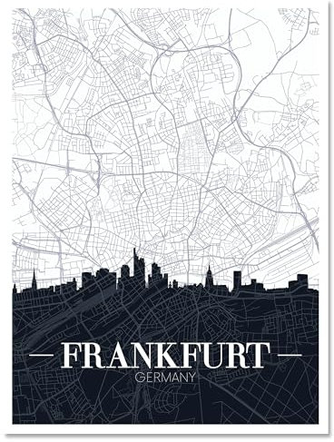 wandmotiv24 Leinwandbild Stadt Karte, Hochformat, Frankfurt am Main, Deutschland, Skyline M0451