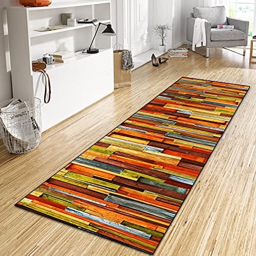 WTHYGB Teppich Läufer Flur Küche 90x100 cm, Modern rutschfest Waschbar Dauerhaft Küchenläufer Flurläufer, Lang Polyester Orange Gelb Muster Teppichläufer für Korridor, Schlafzimmer, Innen Wohnzimmer