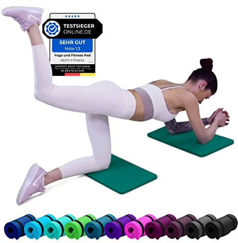 REFIT FITNESS 2er Set Yoga & Fitness Pad Comfort-Mini 25 x 61 x 1.5 cm PainProtect SmartCell NBR Yogamatte Klein Rutschfest Sportmatte Gymnastikmatte Matte Sport Gymnastik Knie Pads Moosgrün Grün