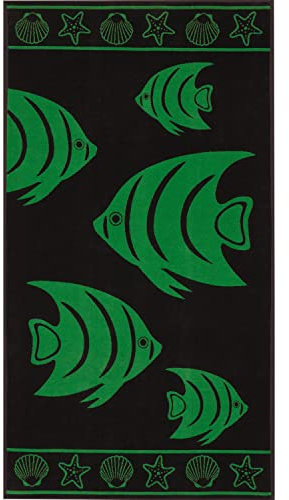 Delindo Lifestyle Frottee Strandtuch Tropical Fische grün, 100% Baumwolle, Strandlaken ist 100x180 cm groß