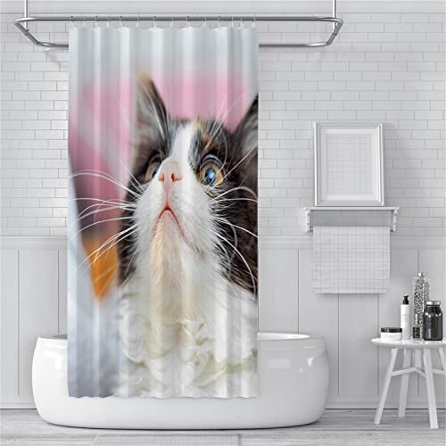 Guofuos Gatto nero Tenda da Doccia 200x300cm,Tenda per Doccia Antimuffa Impermeabile, Grande Lavabile Lusso Tende Esterno Poliestere con 12 Ganci, 3D Shower Curtain per Famiglia Dormitorio Bagno