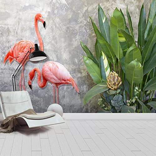 YXTSmurals Vert Feuilles Flamant Rose Fond D'Écran 3D Mural - Papier Peint Intissé Impression Numérique 3D Tapisserie Murales Panoramique 3D Mur De Fond Tv Papier Peint Poster Murales