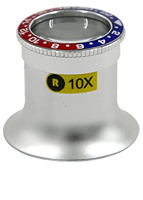 Lupe mit rot-Blauer Lünette im RX-Stil, mit seitlicher Öffnung, 10-fache Vergrößerung, Glaslinse, Aluminium