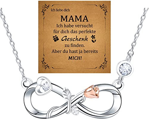 YELUWA Halskette für Mama, Infinite Liebendes Herz Rosen Halskette für Frauen, Muttertag Geschenk für Mama von Ihrer Tochter und Ihrem Sohn, Geburtstag Geschenk mit Box und Wunschkarte, 925 Versilbert