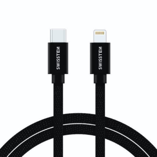 Swissten Câble de charge pour iPhone 2 m [certifié MFi] USB C vers Lightning Charge rapide textile tressé Charge PD rapide pour iPhone 14/14 Pro/14 Plus/14 Pro Max, iPad Pro, iPhone 8-13
