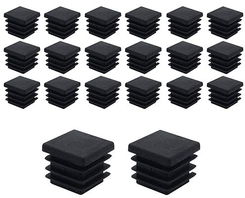 20 Pcs Square Plastic Plugs, Black Tube Inner End Caps, 25mm x 25mm Cover for Furniture Chair Desk Leg Tables Foot, Pipe