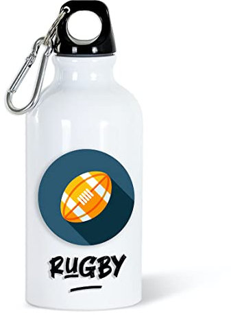 Luigi Collection Gourde Rugby Sport 400ml Bouteille d’Eau Aluminium Réutilisable Ecologique avec Mousqueton. Idée Cadeau Original Humour Homme Femme Enfant Ami Utile Voyage Collègue Anniversaire Noël