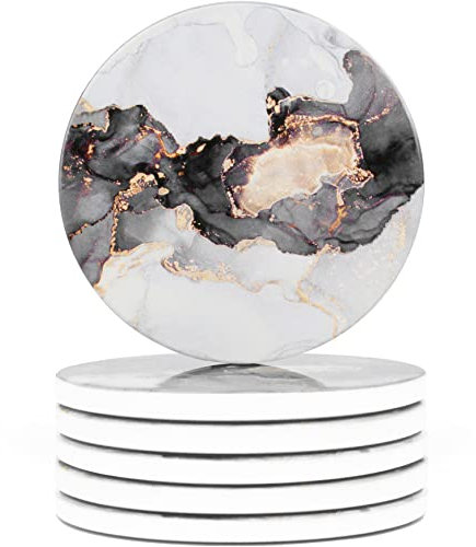 Naivasha Homeware Marble Coasters Set of 6 - Stunning Decorative Coasters in GLOSS Finish, Elegant Stone with Cork Bottom - Arctic