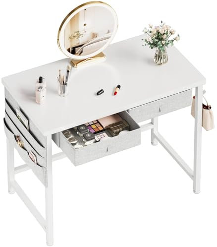 Maihail Kleiner Schminktisch ohne Spiegel, Multifunktional und Platzsparend mit extra Stauraum, Weiß, 80 cm Schminktisch mit Schubladen, Modern, 31.5 Breite, für Arbeiten und Schminken