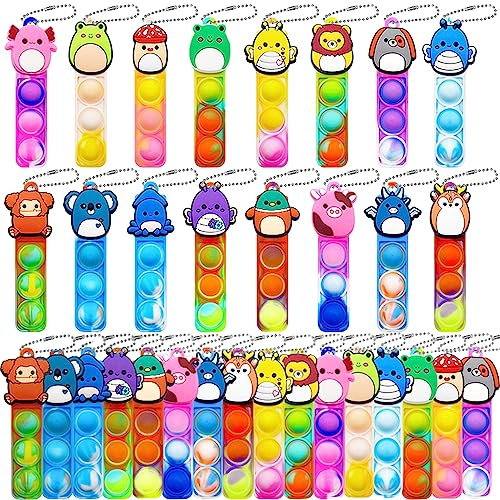 Yeefunjoy 32PCS Mini Pop Push It Fidget Jouet Porte-clés, Squeeze Pop Bubble Fidget Bulk Jouets Sensoriels, Stress Soulagement de Anxiété Jouets, Gadgets de Fête d'anniversaire pour Enfants Adultes