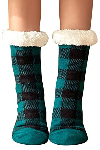 FaLkin Socken Krankenschwester Winter-Teppich-Socken -verdickte karierte gedruckte Schlaf-Schnee-Socken Personalisierte Socken Damen Mit Foto (Green, One Size)
