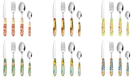 Excelsa La Via Della Seta Set 24 Posate Multidecoro, Acciaio INOX, Manico in Plastica