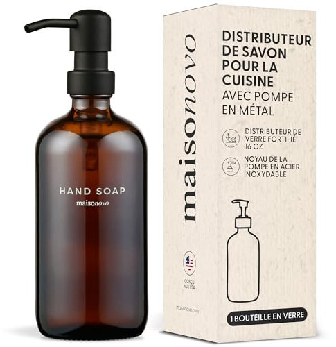 MaisoNovo Soap Dispenser 1-Piece Set | 500ml Amber Bottles with Black Stainless Steel Pump