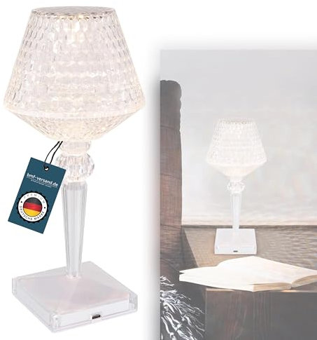 bmf-versand® Tischlampe Kabellos mit Akku LED - Tischleuchte Kristall Dimmbar - Kristalllampe Touchdimmer Warmweiß bis Neutralweiß - Nachttischlampe Dimmer Aufladbar - Kristallleuchte