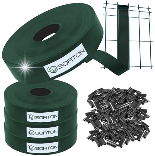 Sorton® Kit de Lamelles Occultation, Brise Vue Grillage Rigide pour Occultant Cloture, Bande Brise Vue Brise Vue PVC, Lamelle Occultante Grillage Rigide, Bande Occultante 46MM x 280M+400Clips-RAL6005