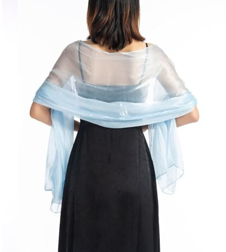 iSpchen Seidiger Satin Tücher Stola Damen Sheer Chiffon Capes Weiche Capelets Damen Festliche Stola für Abendkleid oder Brautkleid Hochzeit Scarf Unifarben Halstücher,hellblau