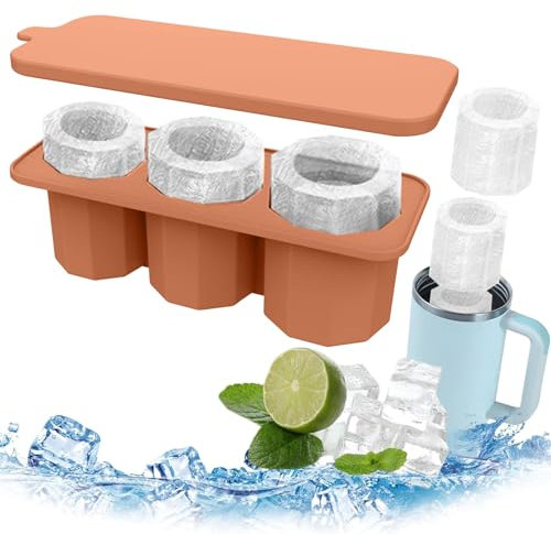 YAZANY Ice Mold Tray for Stanley Cups, Silicone Ice Cube Tray with Lid Making 3 Hollow Cylinder Ice Molds for 30-40 Oz Stanley Cup, Silicone Ice Cube Moulds for Chilling Cocktails,Whiskey,Drinks
