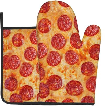 Pizza Peperoni 3D-Modell, Ofenhandschuhe und Topflappen, Kochhandschuhe, hitzebeständige Backhandschuhe
