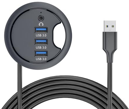 NFHK USB 3.0 Hub Soundkarte 3 Port USB 60 mm Schreibtisch Tülle Splitter Dockstation Kopfhörer Mikrofon Audio Interface für Desktop PC