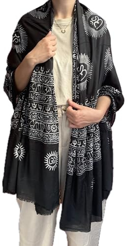 o Om Yoga Schal Hare Rama Hare Krishna Meditation Schal Unisex Hippie Boho Hindu, Schwarz , One size