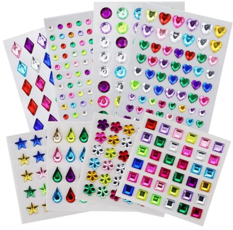 8 Self Adhesive Jewels, Self-Adhesive Rhinestone Stickers, Self Adhesive Acrylic Stick-on Crystal Gem Sheets, Crystal Sticker, Gems for Crafts Self Adhesive, Sticky Jewels for Crafting Kids