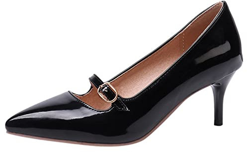 Renessmi Ufficio Tacco a Spillos Donna Appuntito Scarpe Vernice Sposa Formal Pumps Festa Slingback Mary Jane Footwear Nero Numero 33 EU