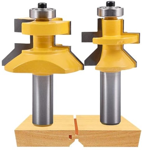 HOHXEN 2 Pcs 1/2 Inch Shank Tongue and Groove Router Bit Set, V Groove & Matched Tongue Router Bit with Edge Banding for Flooring, MDF, Solid Wood, Particle Board, Plywood