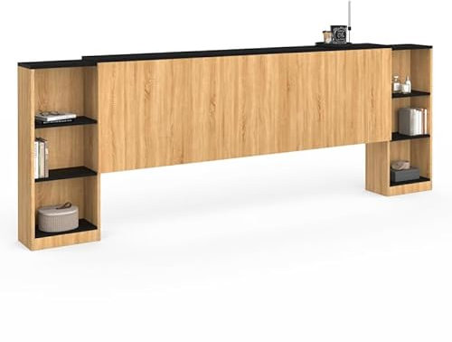 IDMarket - Tête de lit sur Pied Extensible avec chevets coulissants CATBA pour lit 140 et 160 cm façon Bois et Noir