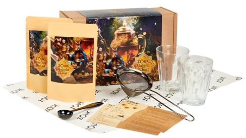 Zouk Ultimate Masala Chai Experience | Masala Chai Spice Blend, Loose Leaf Tea, Chai Glasses, Mesh Strainer & Recipes | Authentic Indian Tea Gift Set