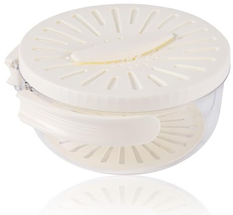 Draining Basket, Plastic Fruit Drainer Container with Foldable Handle Lid 2 in 1 Washing and Strainer Multi Function Drain Basket Bowl for Fruit Vegetable (White)