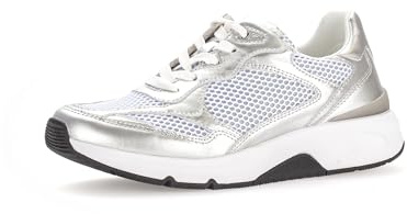 Gabor Damen Low-Top Sneaker, Frauen Halbschuhe,schnürschuhe,schnürer,straßenschuhe,Strassenschuhe,Sportschuhe,Silber/Weiss,40 EU / 6.5 UK