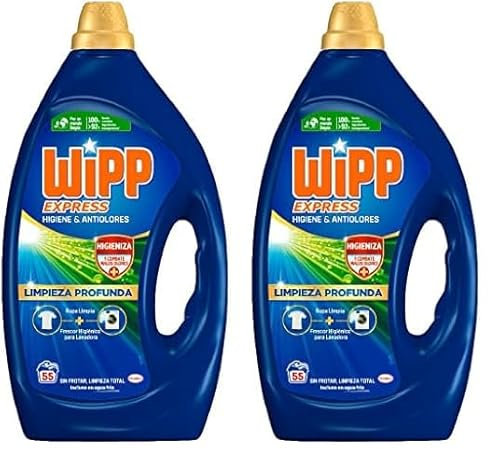 Wipp Express Limpieza Profunda Higiene y Antiolores (55 lavados), detergente líquido quitamanchas para lavadora, para coladas higiénicamente limpias (Paquete de 2)