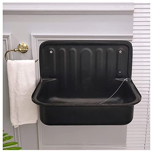 Lavabo suspendu en acier plaqué antique pour cuisine, balcon, toilettes, noir, 43 x 33 x 36 cm