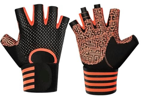 LIZHAYG Gym Handschuhe Fitnesshandschuhe for Männer und Frauen, rutschfeste Silikon-Schutzhandschuhe for Bodybuilding, Gewichtheben, Fitnessstudio, Sommer, atmungsaktive Trainingshandschuhe(Orange,M)