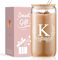 NOOMII A-Z Initial Personalised Gifts for Women- Birthday Gifts for Women 16oz Iced Coffee Glass Cups with Bamboo Lids and Straws- Ideal Iced Coffee Gift Set for Friend Mum Wife Colleagues (K)