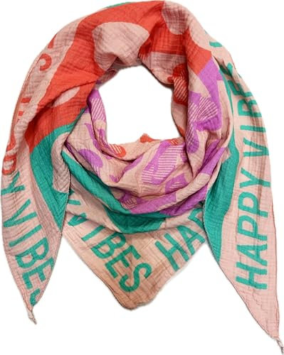 XL Dreieck Strickschal Herz Leopard Frühling Schal 100% Baumwolle Made in Italy Fashion Tuch Dreieckschal Stola Herbst Frühling Tuch Leo Love is Love Happy (Happy Rosa)