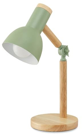 KHG Tischleuchte, 1-flammig grün, verstellbar, aus Bambus & grünem Metall, modernes Design, Höhe 42 cm, perfekt für den Schreibtisch, ideal für Büro & Homeoffice, E27-Fassung