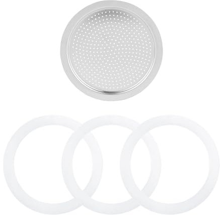 Sivaphe Espresso Maker Replacement Parts for Aluminum Moka Pot, Includes 1 Filter and 3 Silicone Gasket Seals (9 Cup)