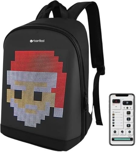 URBANFEEL Mochila LED Inteligente con Pantalla Digital Programable, Control por App Móvil, Negro