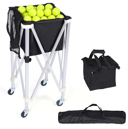 ZEMBSOYA Portable Tennis Bälle Hopper, Tennis Cart mit Rädern faltbar Tennis Ball Cart Hopper große Kapazität Tennis Ball Korb hält 170 Bälle für die Ausbildung Lehre aus Aluminiumlegierung