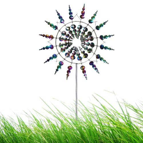 JIEBWCHA Einzigartige Und Magische Metall Windmühle, 31x2x93cm 3D Metall Windmühle, 3D Windrad Eisen, Wetterfestes Gartendeko Für Terrasse, Rasen, Innenhof Landschaft Dekoration
