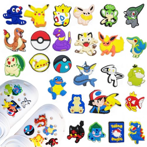 Oirigaga Schuhanstecker für Clogs, 26 Stück Schuh Charms Cartoon Anime Schuhanhänger, DIY Schuh Pins Aufstecker Anstecker Set, Abnehmbare PVC Shoe Deko Zubehör für Kinder Jugendliche Jungen Mädchen