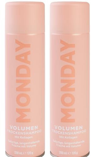 MONDAY Volumen Trockenshampoo 2er Bundle – Sofortige Frische & Volumen Mit Kollagen – 2 x 200ml – Trockenshampoo für feines & plattes Haar – Langanhaltende Frische ohne Rückstände + Purlife Sticker