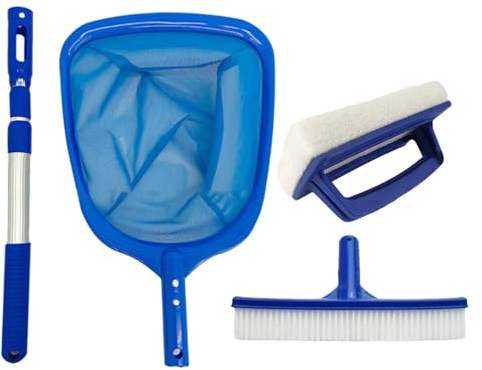 4-teiliges Pool-Reinigungs-Set, Kescher, Bürste und Griff, verstellbar