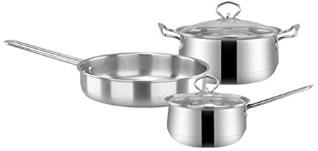 Pentola da cucina, padella, 3 pezzi di pentole in acciaio inossidabile set di friggioni piatti kit di latte in pentola per latte (A) Visione (A)