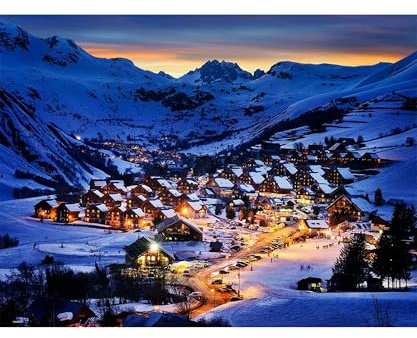 PieceRelax PieceClicks Puzzle 1000 - Beautiful Dusk in French Alps Resort | 1000 Teile Puzzle für Erwachsene, 47,6 x 63,3 cm, Schöne Abenddämmerung in den französischen Alpen, Winter, Landschaft