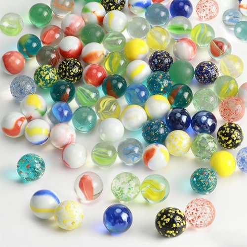 JSMTKJ 100 Pièces Billes en Verre Enfant Galots Billes Colorées 16mm